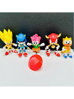 Sonic The Hedgehog 2.25" Lot of 5 Figure and Jewel Sega PVC Toys Video Game